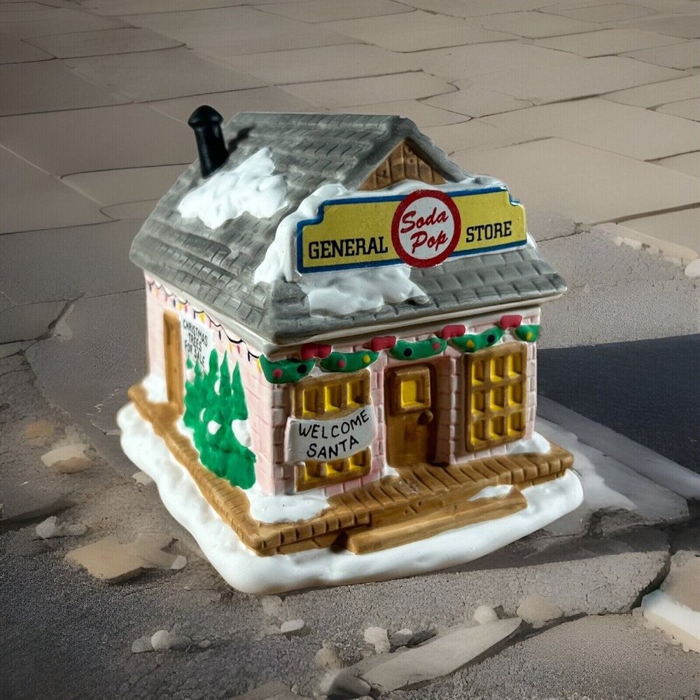 Christmas House Candy Canister 1997 Figis General Store Small Ceramic 5”X5” New